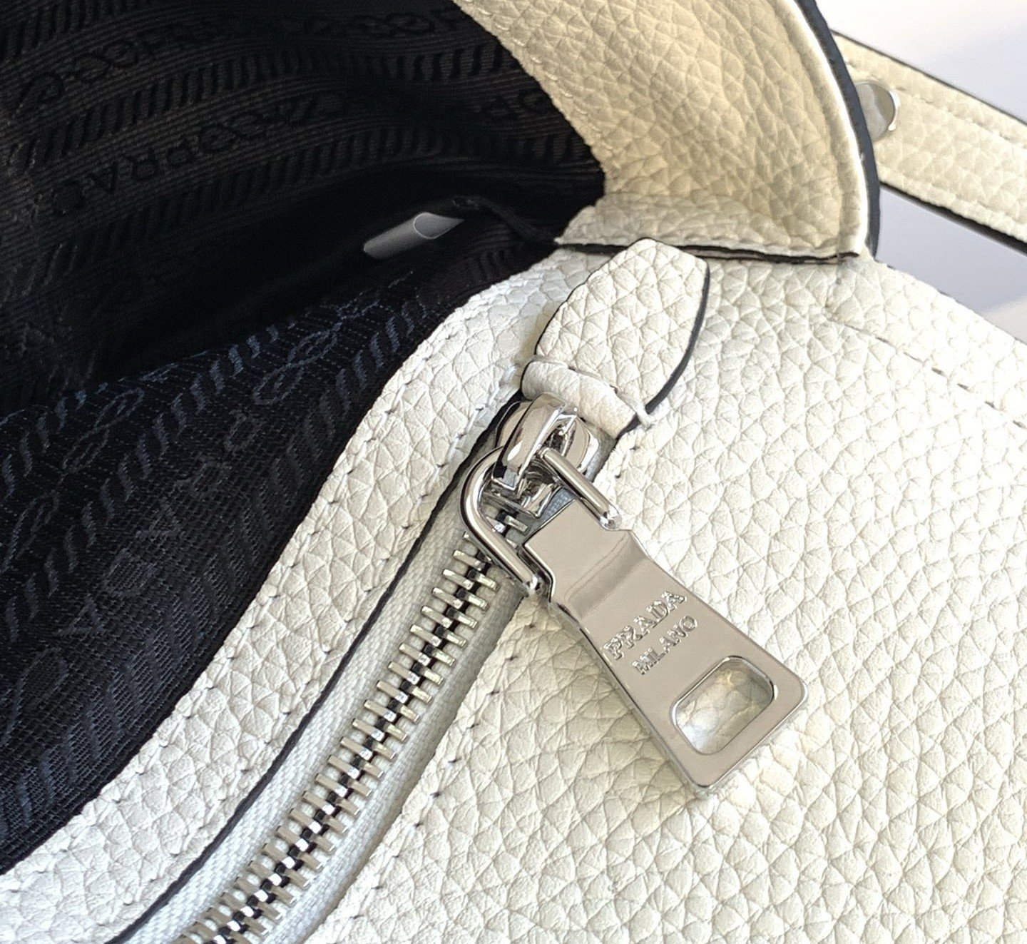 Prada Flap Shoulder Bag in White Grained Leather