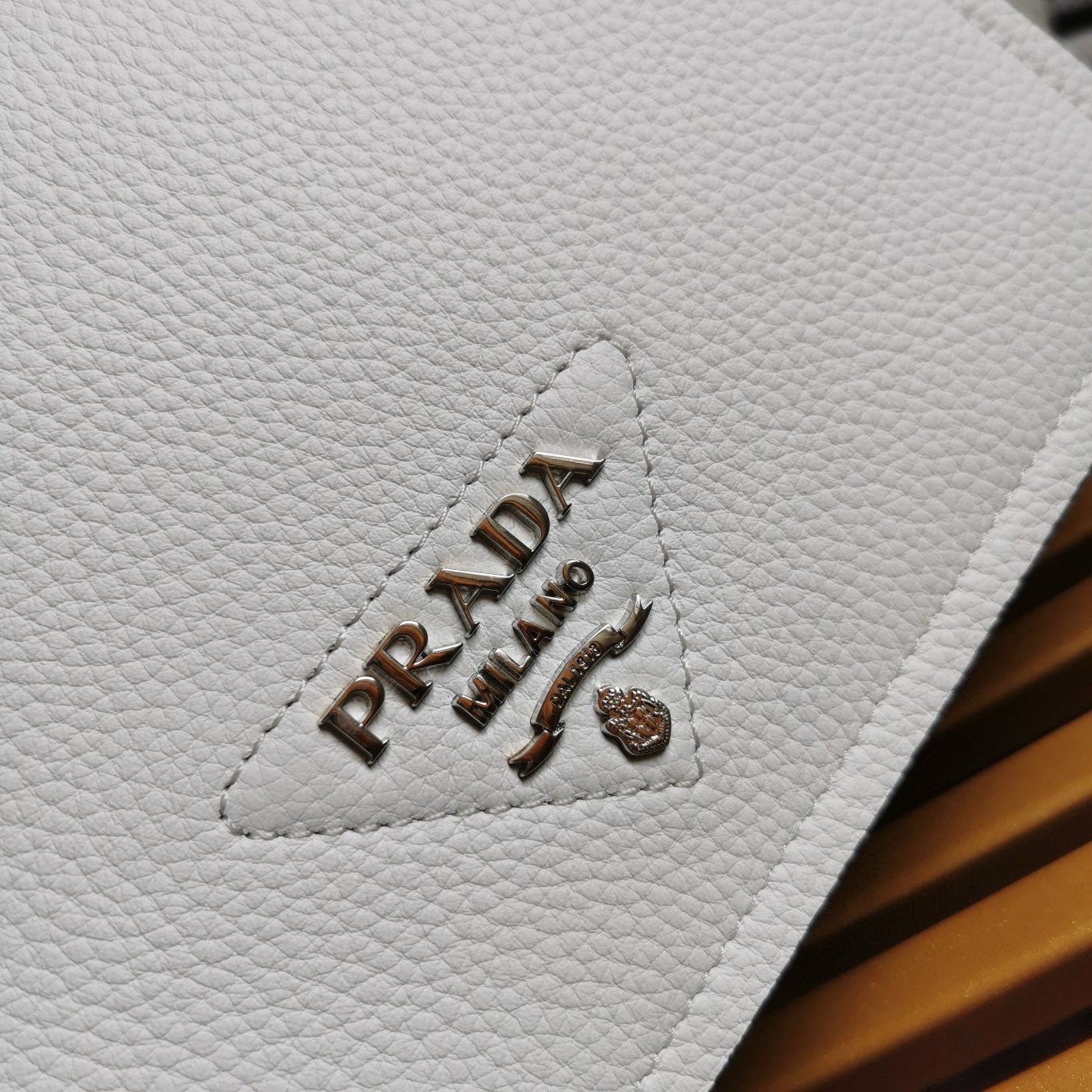 Prada Flap Shoulder Bag in White Grained Leather