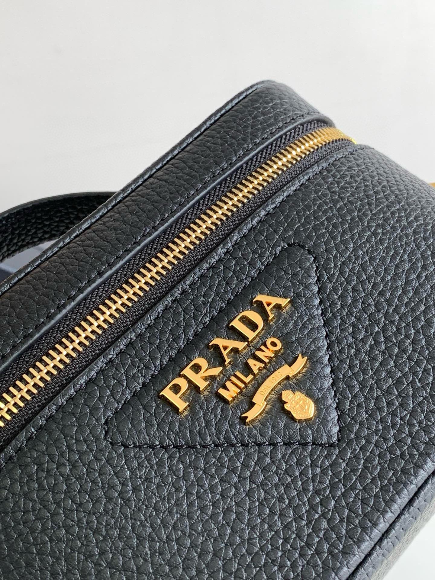 Prada Mini Vanity Bag in Black Grained Leather