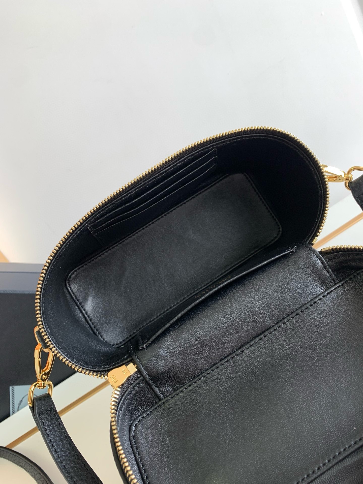 Prada Mini Vanity Bag in Black Grained Leather