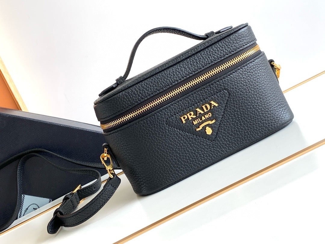 Prada Mini Vanity Bag in Black Grained Leather