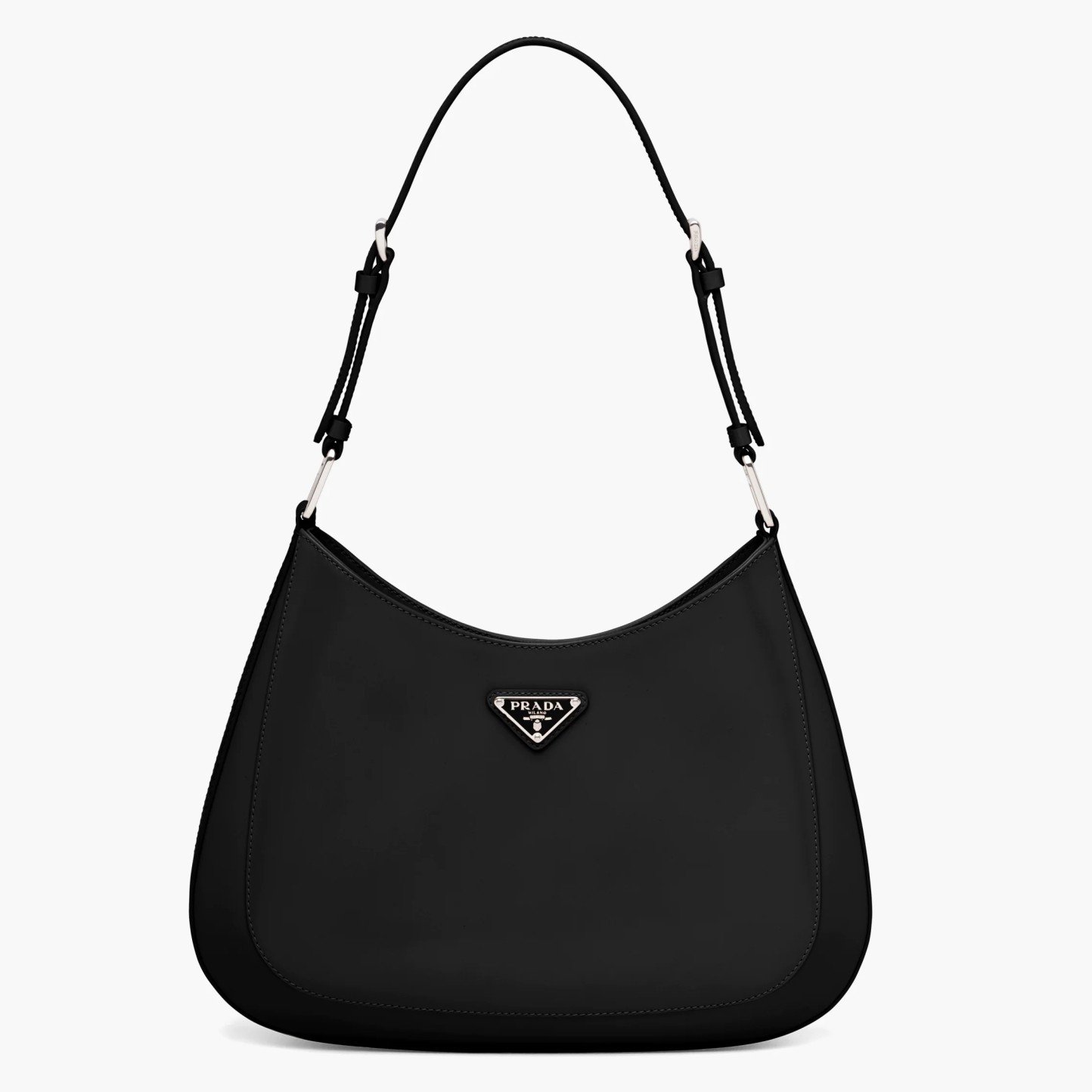 Prada Cleo Large Bag In Black Brushed Leather