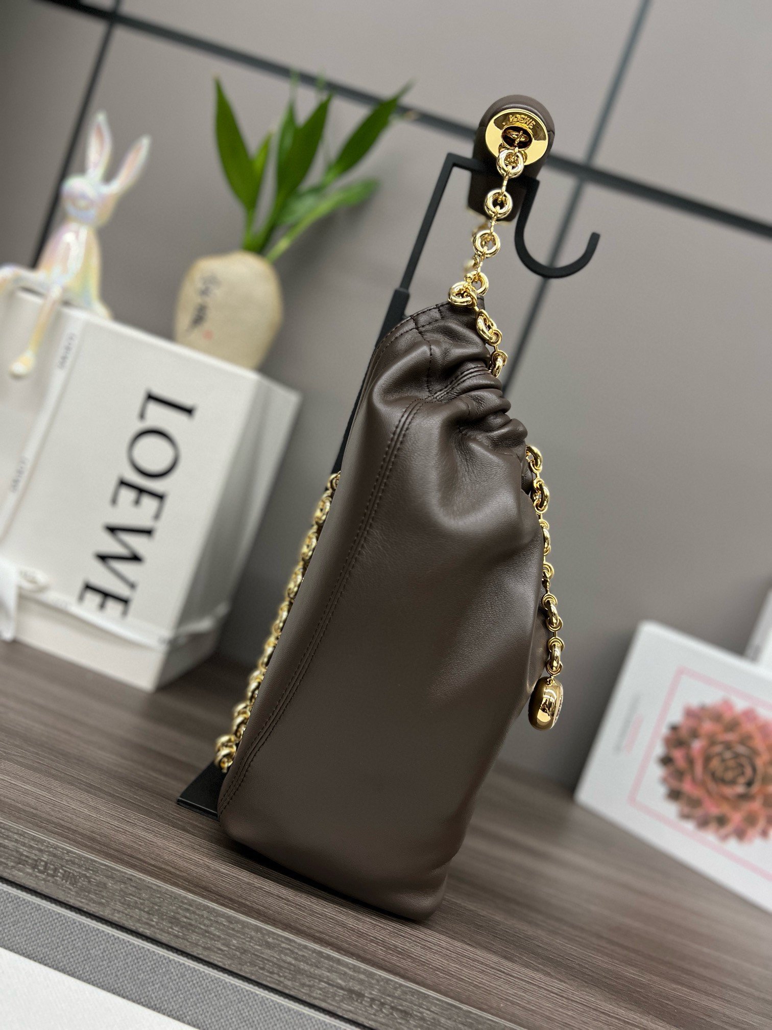 Loewe Small Squeeze Bag in Chocolate Nappa Lambskin