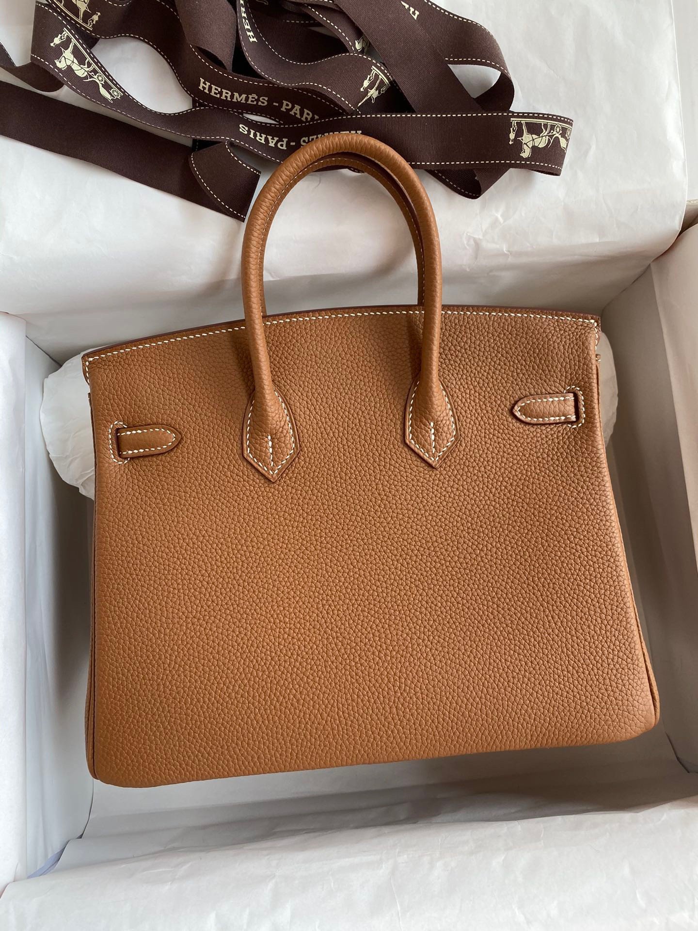 Hermes Birkin 25 Retourne Handmade Bag In Gold Clemence Leather