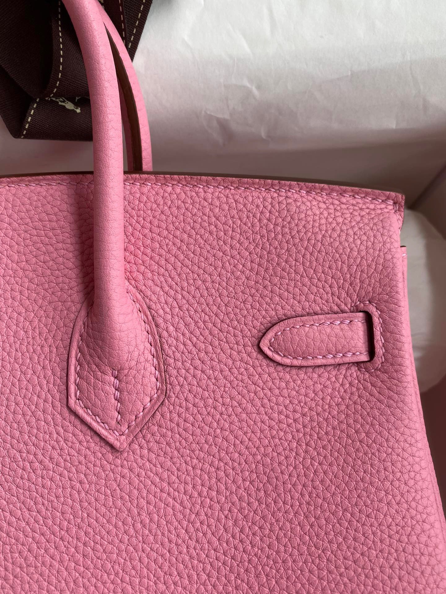 Hermes Birkin 25 Retourne Handmade Bag In Pink Clemence Leather