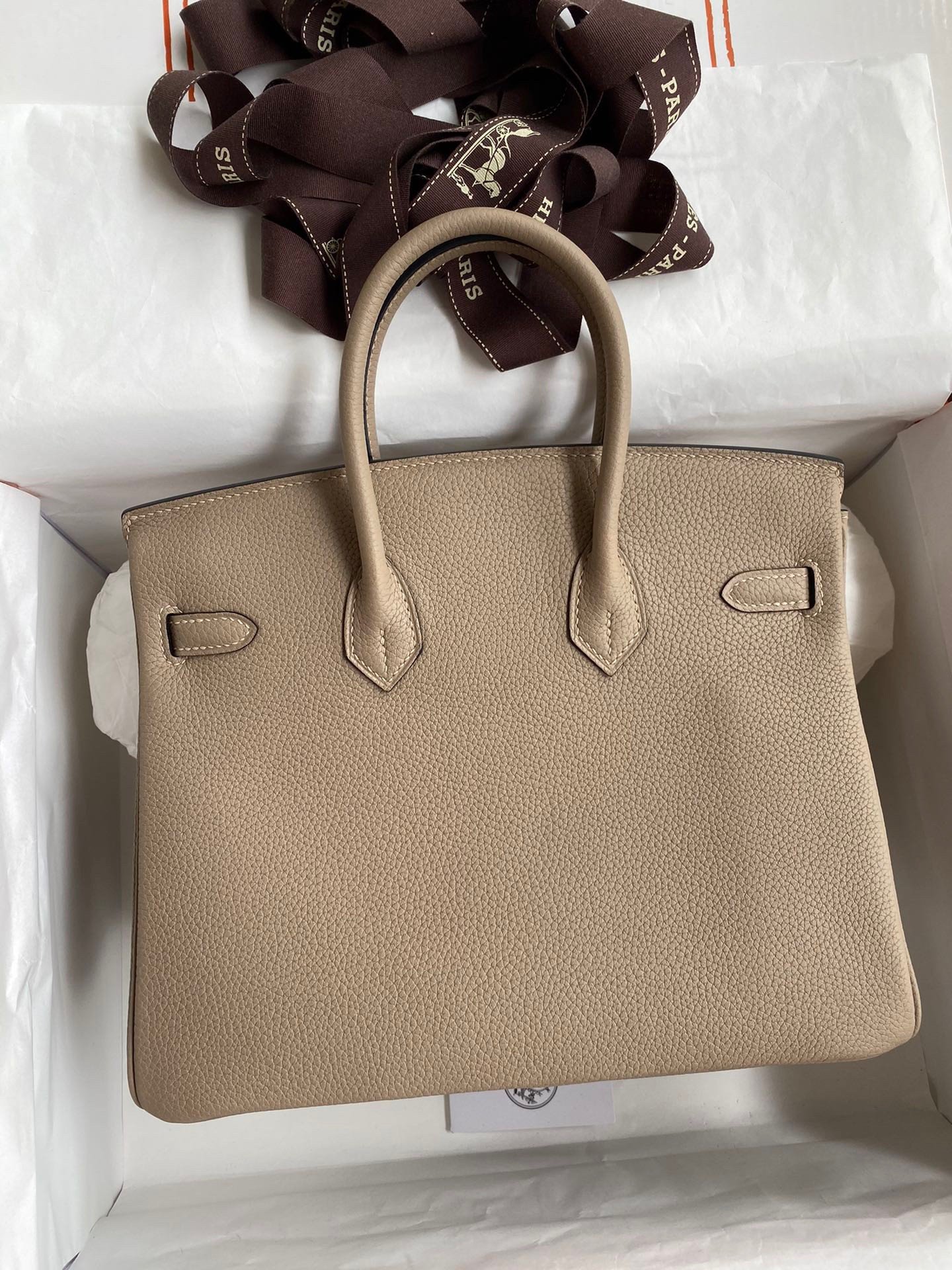 Hermes Birkin 25 Retourne Handmade Bag In Gris Tourterelle Clemence Leather