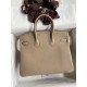 Hermes Birkin 25 Retourne Handmade Bag In Gris Tourterelle Clemence Leather