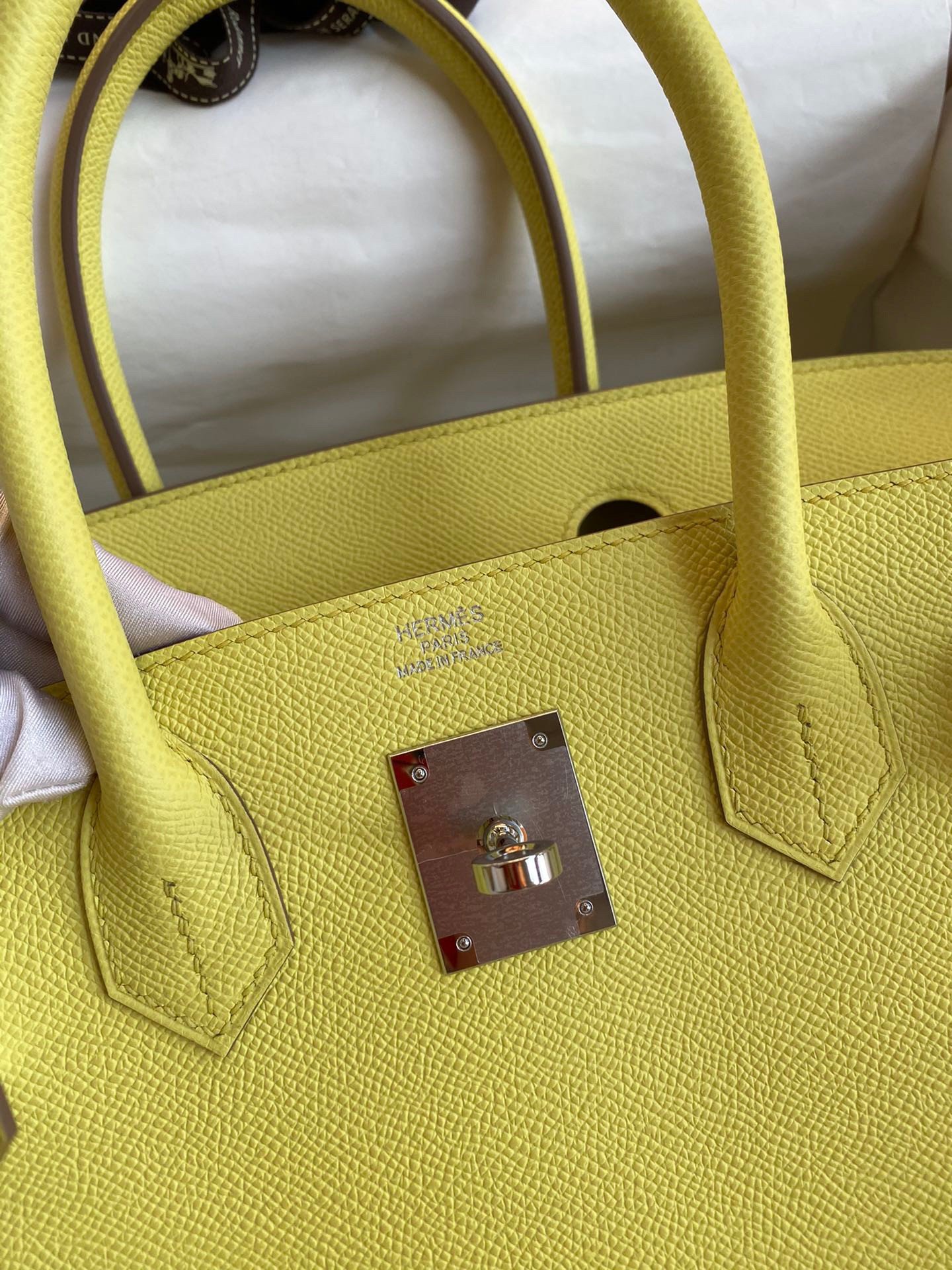 Hermes Birkin 25 Retourne Handmade Bag In Lime Epsom Calfskin