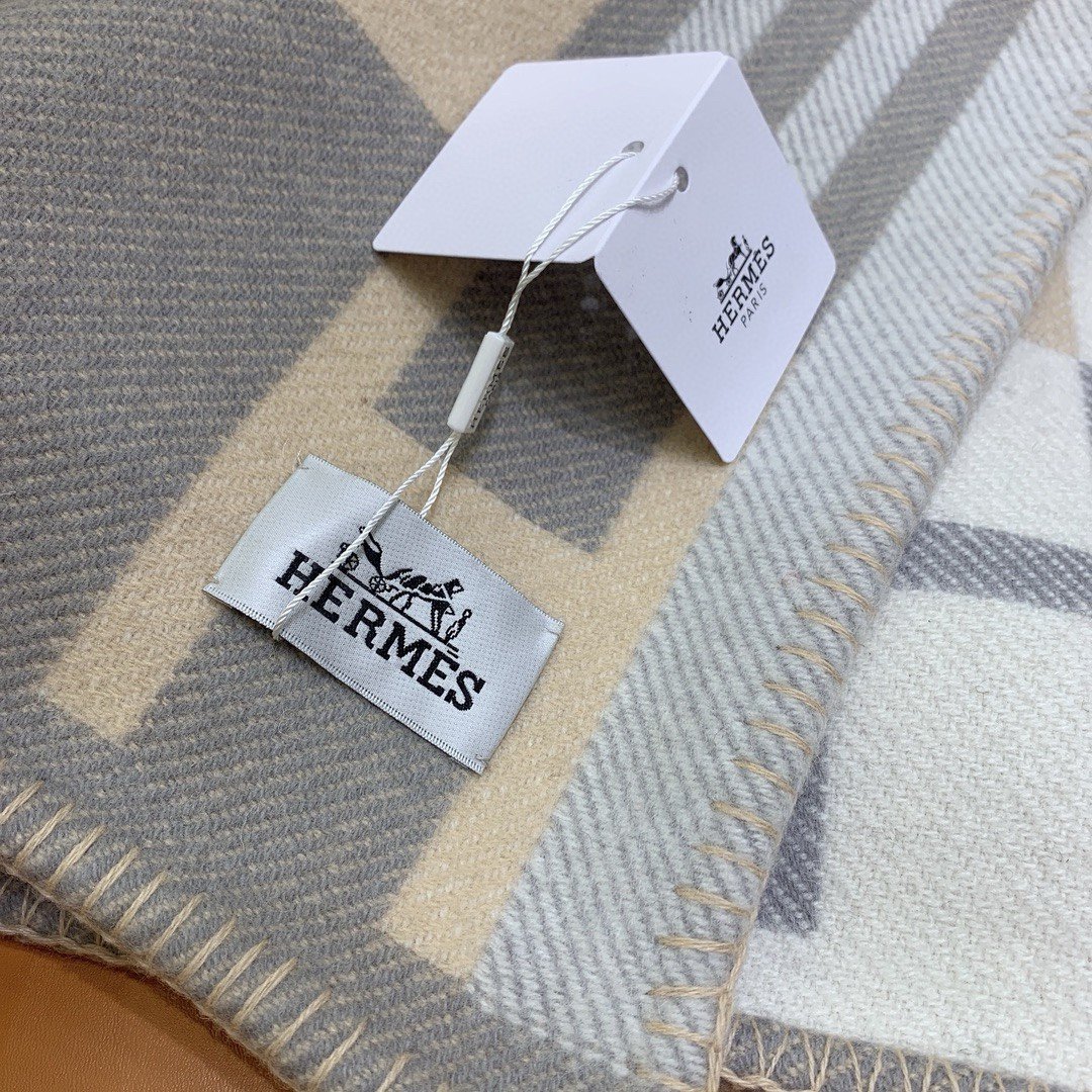 Hermes Ithaque Blanket in Grey Wool and Cashmere