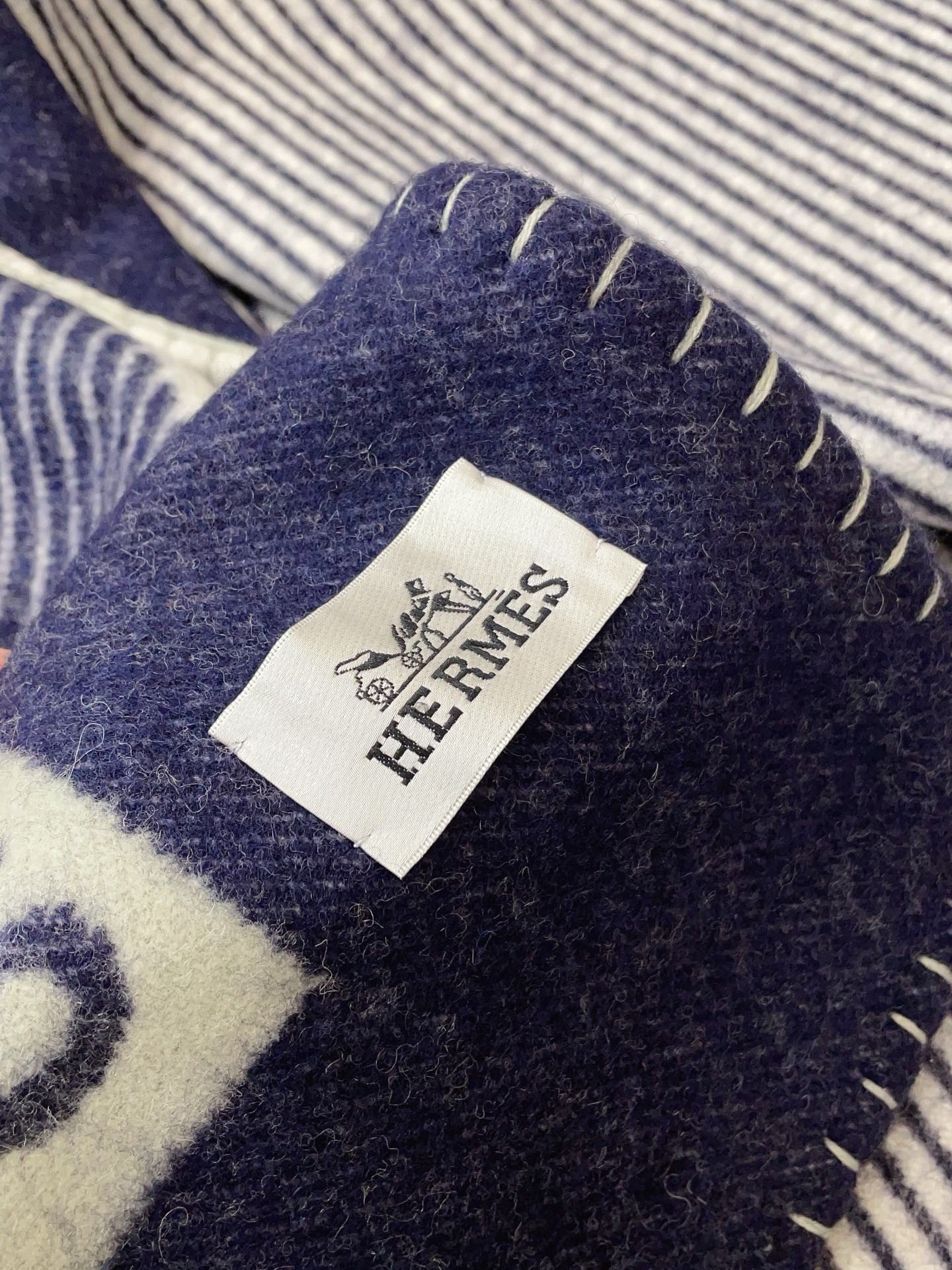 Hermes H Riviera Blanket in Marine Wool and Cashmere