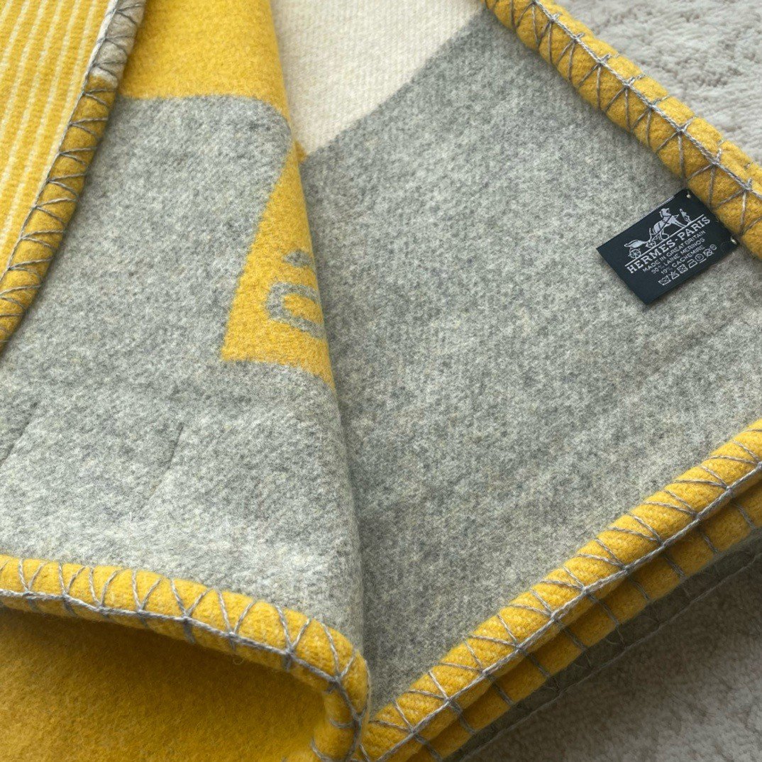 Hermes H Riviera Blanket in Yellow Wool and Cashmere