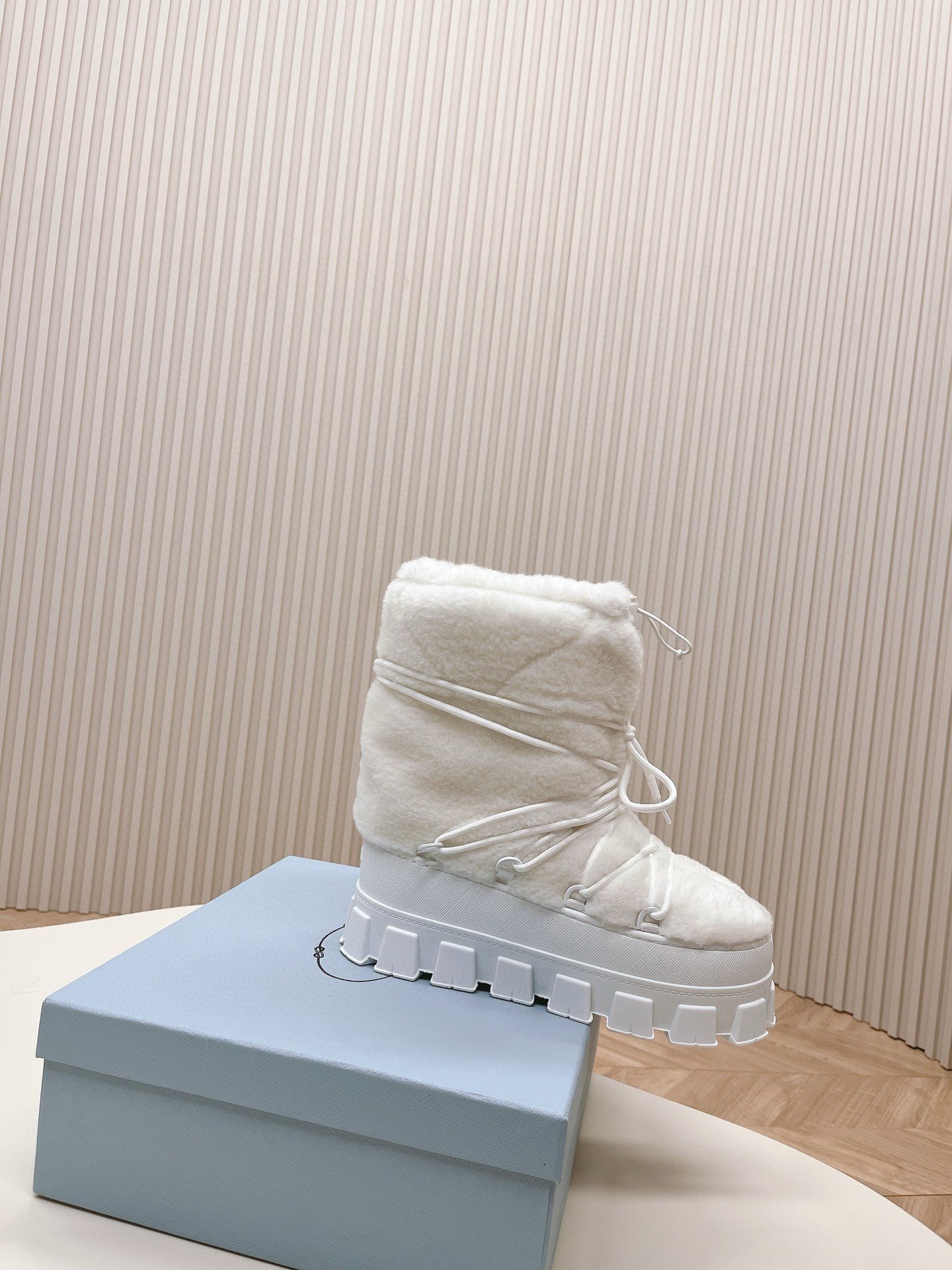 Prada White Shearling Apres-ski Boots