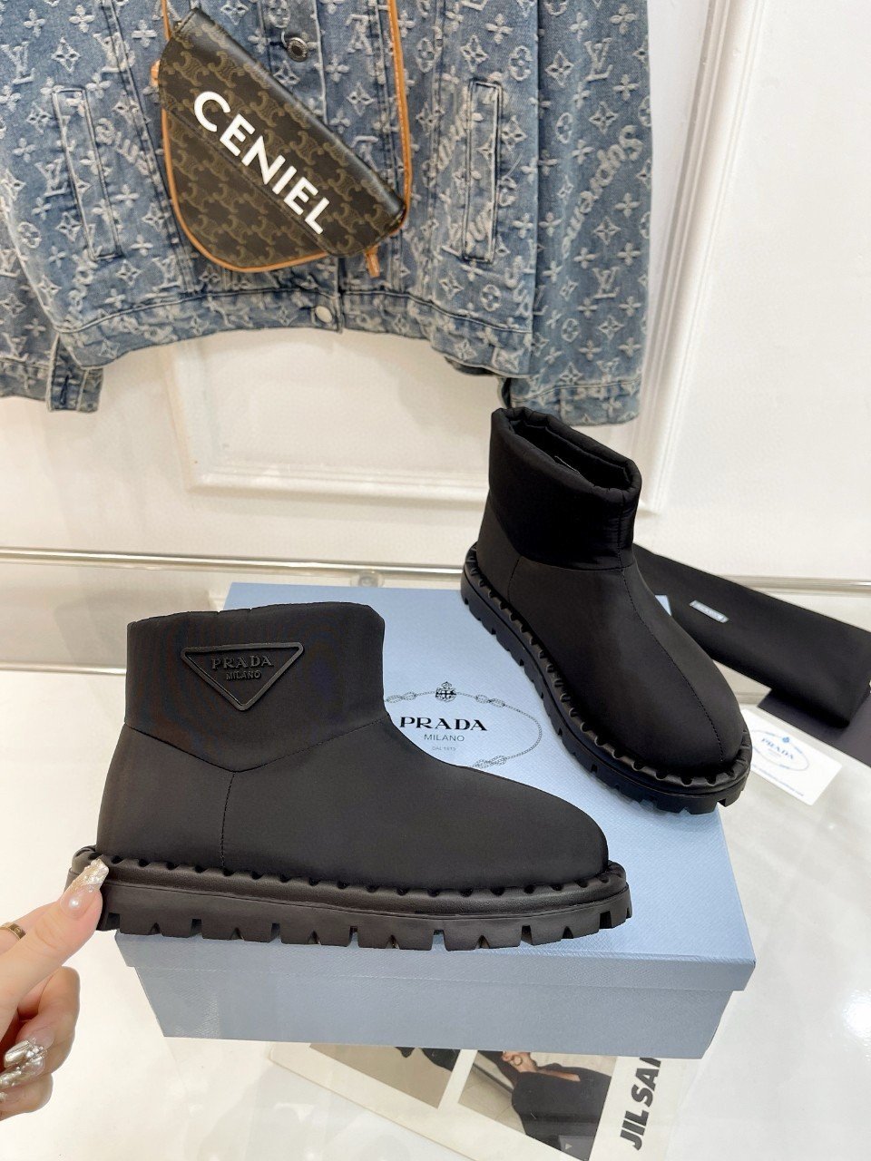 Prada Booties in Black Nylon Fabric