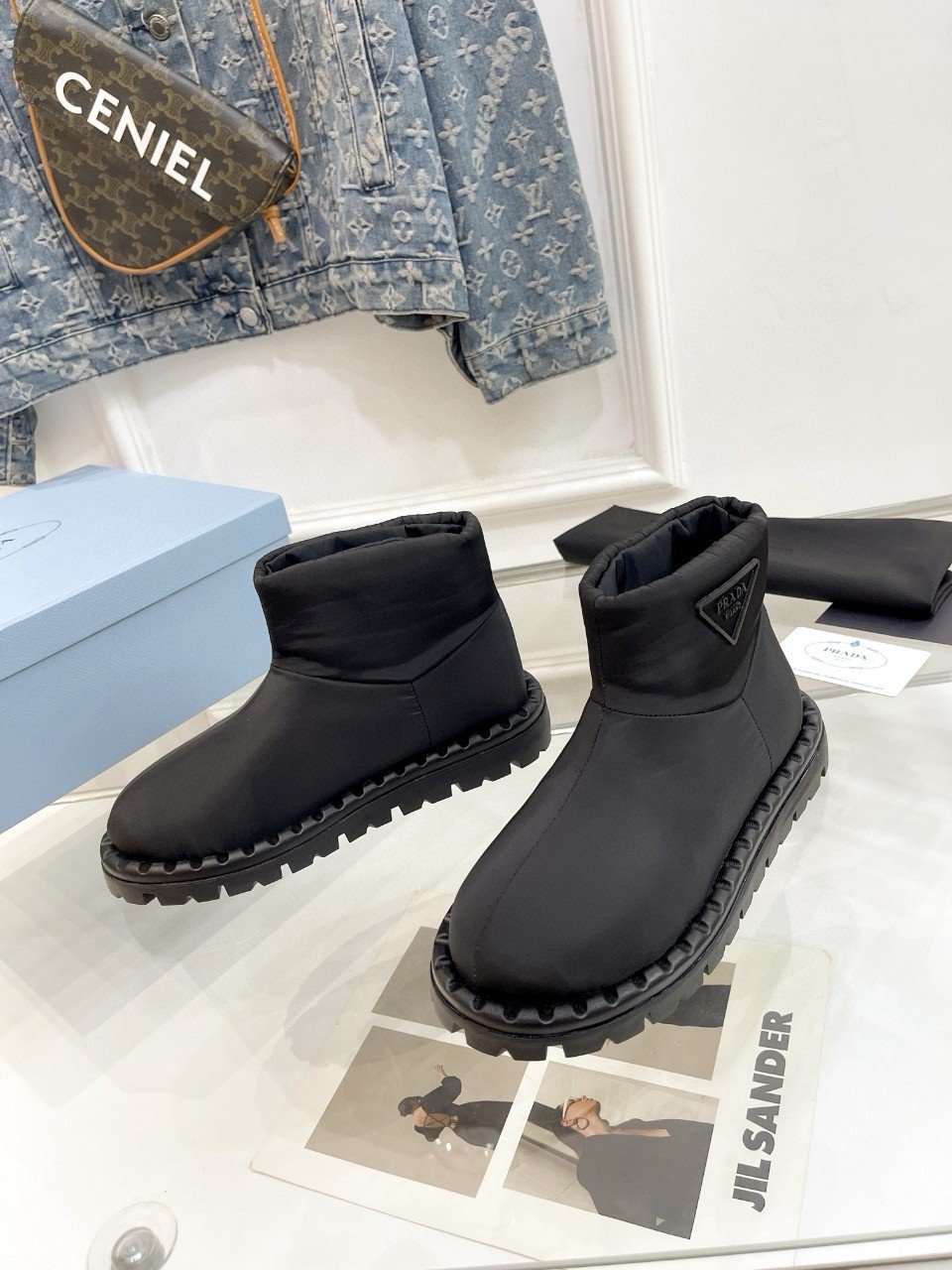 Prada Booties in Black Nylon Fabric