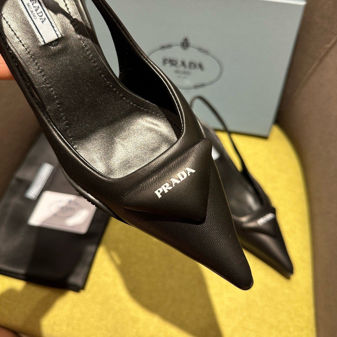 Prada Slingback Pumps in Black Padded Leather