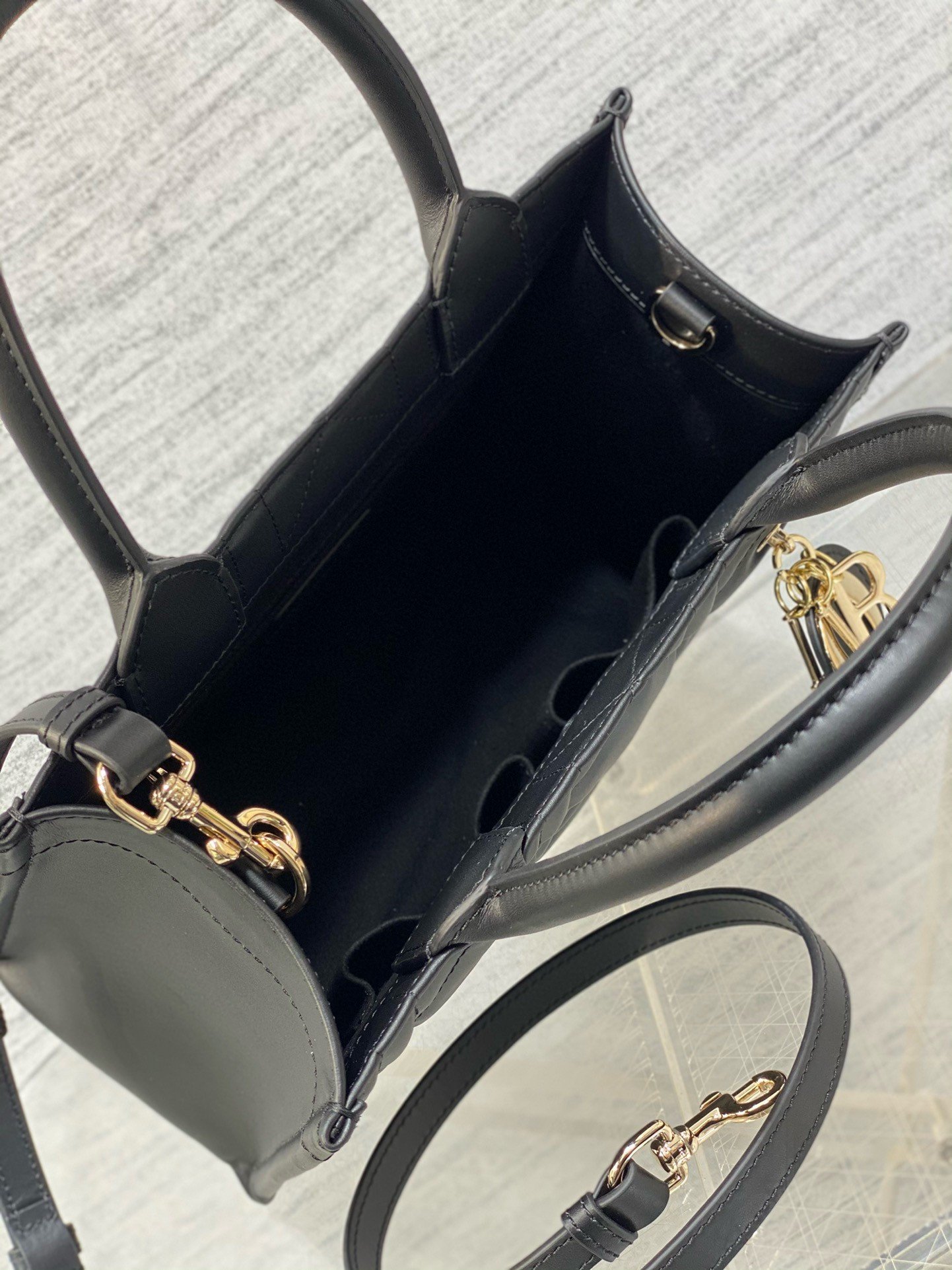 Dior Small Book Tote Bag with Strap in Black Macrocannage Calfskin