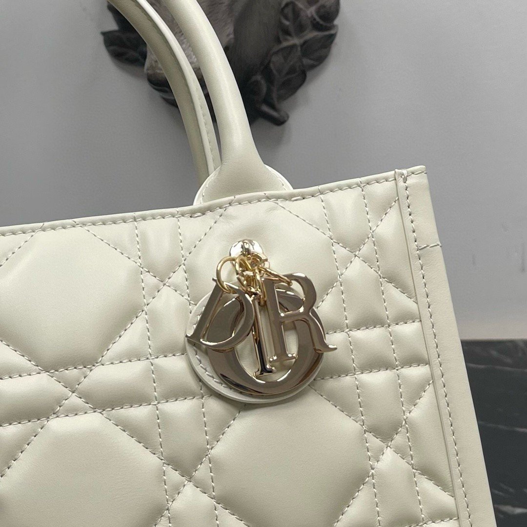 Dior Small Book Tote Bag with Strap in White Macrocannage Calfskin