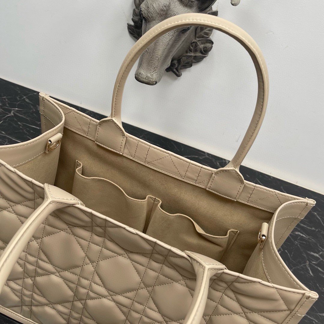 Dior Medium Book Tote Bag with Strap in Beige Macrocannage Calfskin