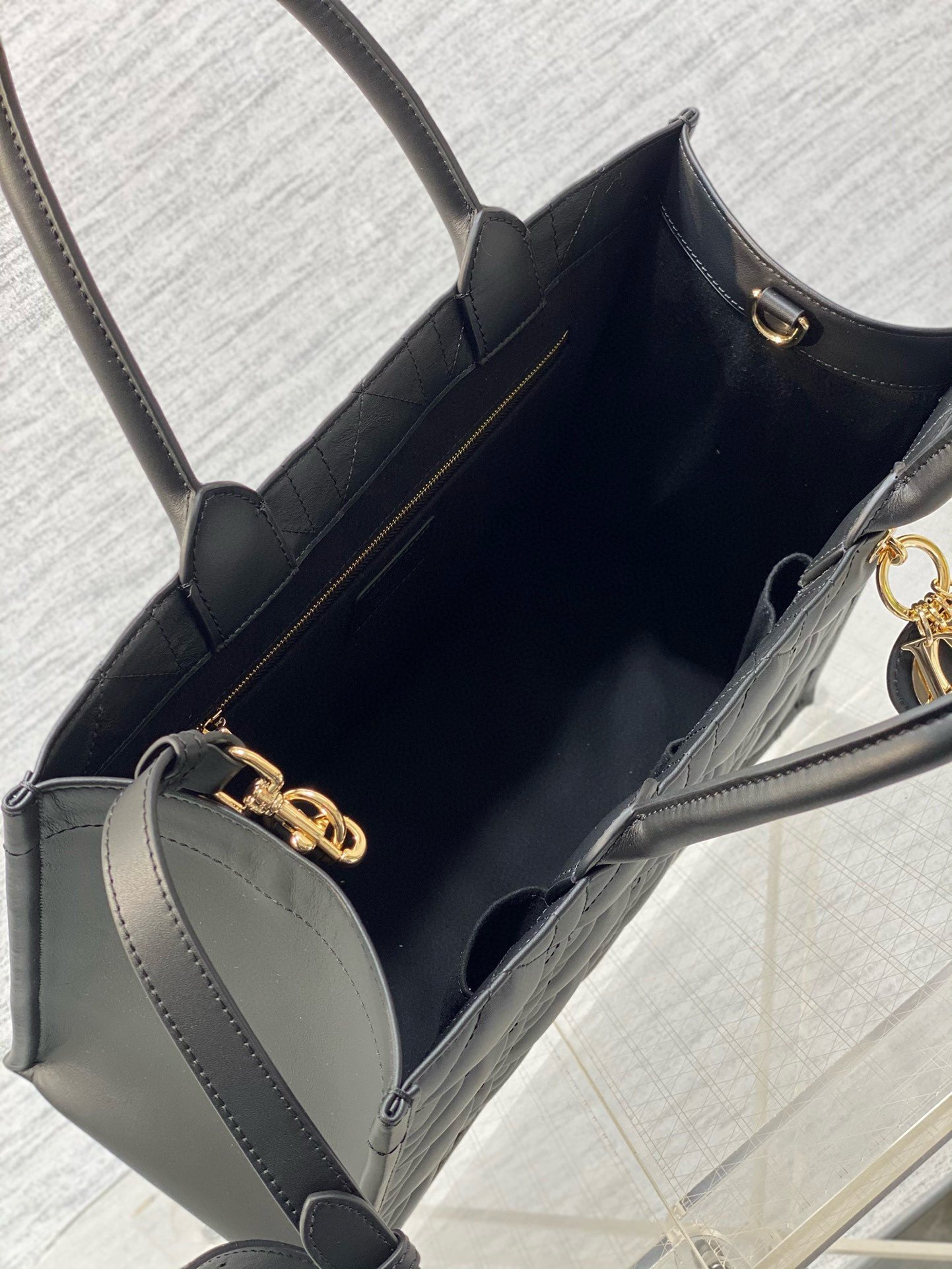 Dior Medium Book Tote Bag with Strap in Black Macrocannage Calfskin