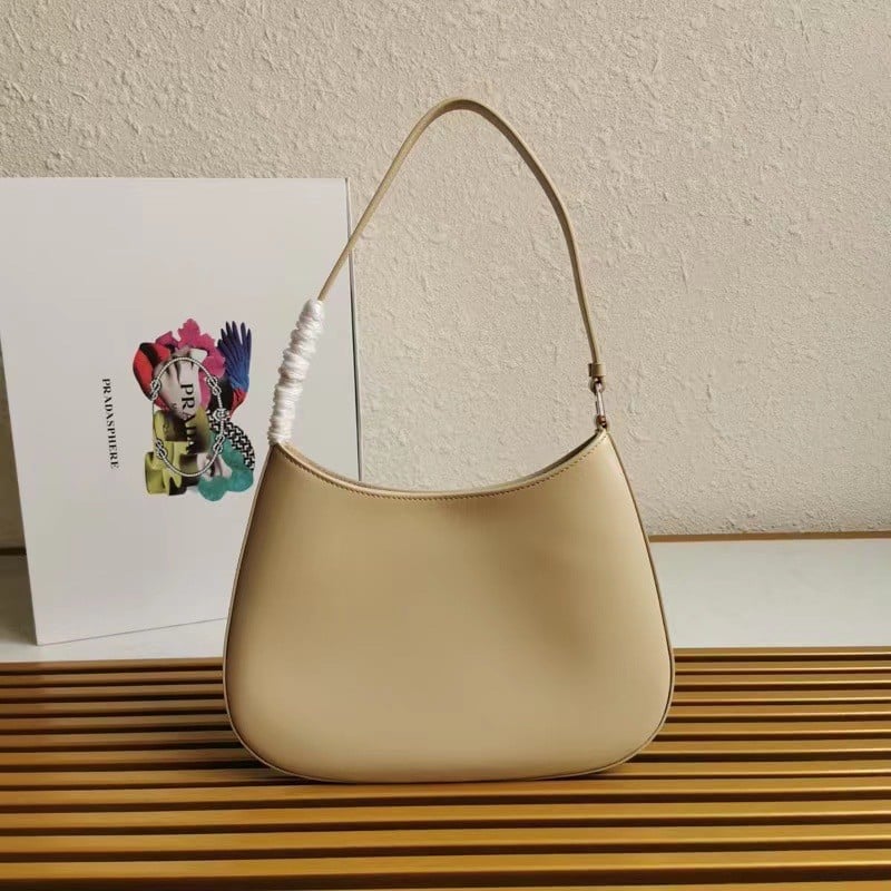 Prada Cleo Small Bag In Beige Brushed Leather