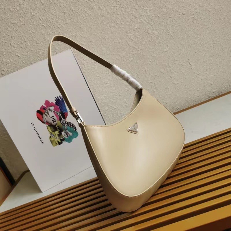 Prada Cleo Small Bag In Beige Brushed Leather