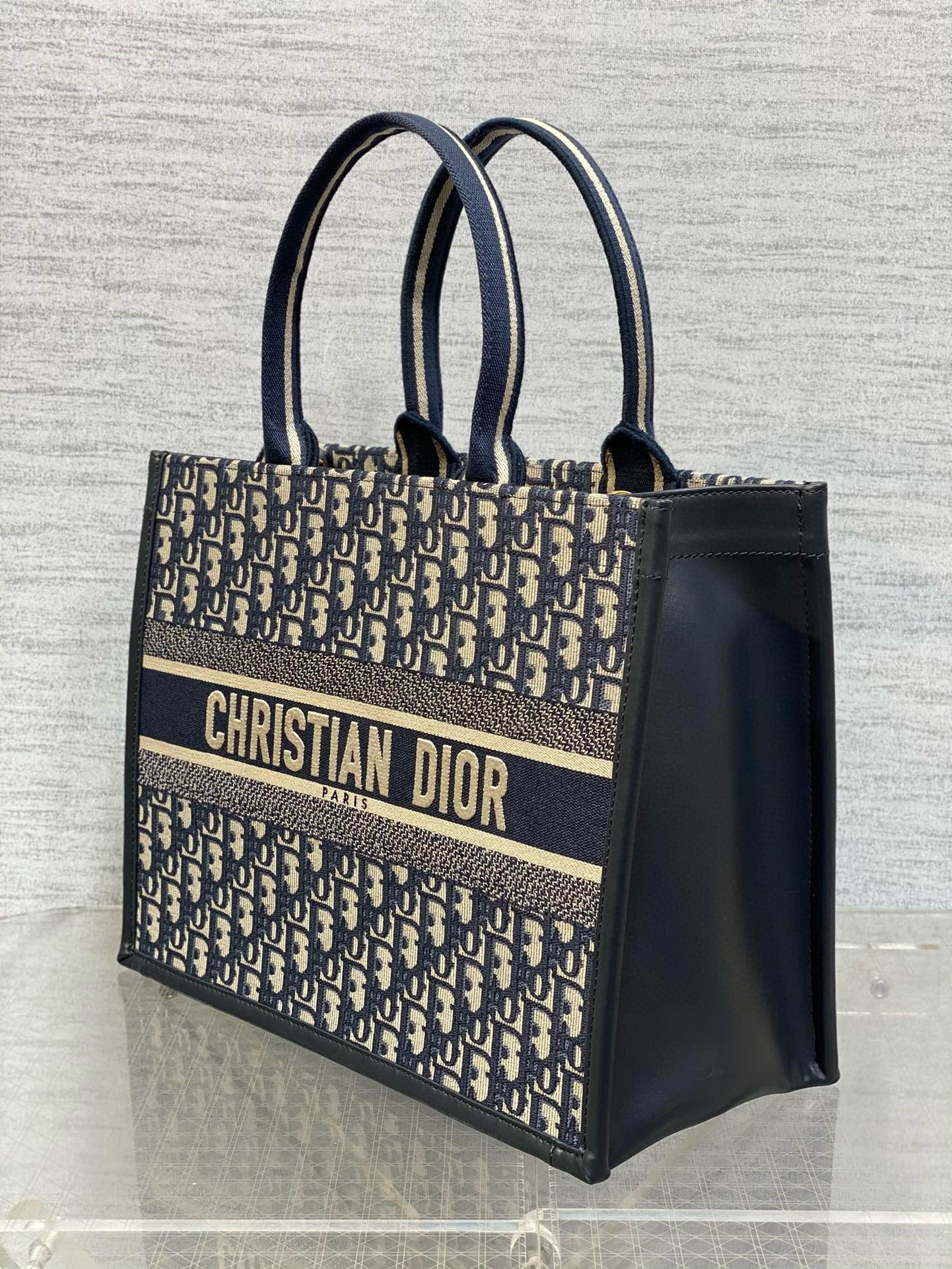 Dior Medium Book Tote Bag with Strap in Blue Dior Oblique Canvas