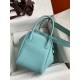 Hermes Lindy 30 Handmade Bag In Blue Atoll Clemence Leather