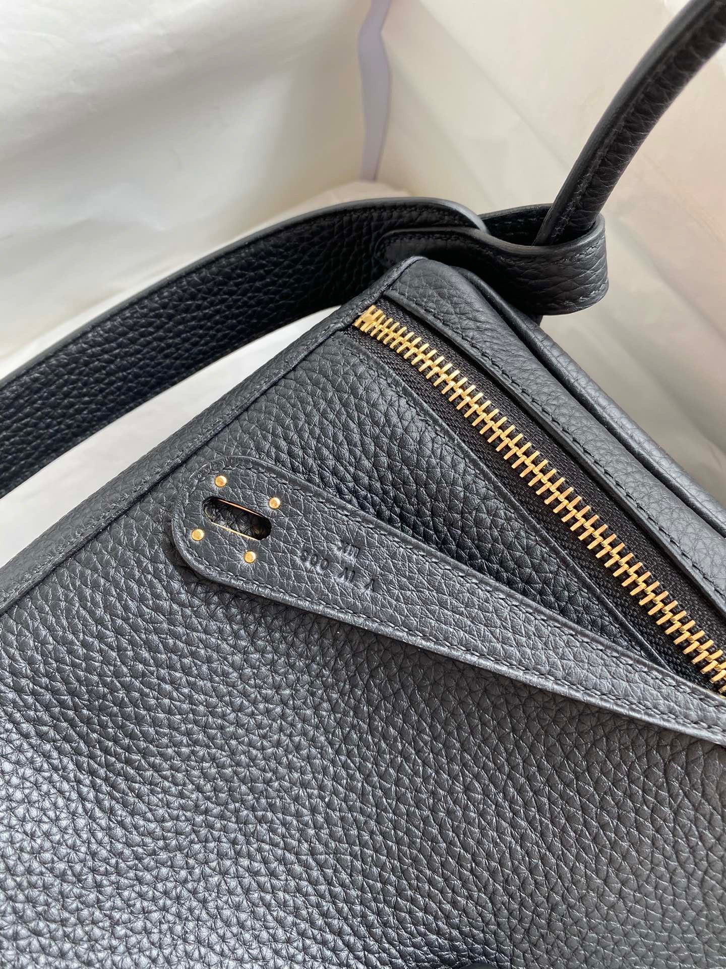 Hermes Lindy 30 Handmade Bag In Black Clemence Leather