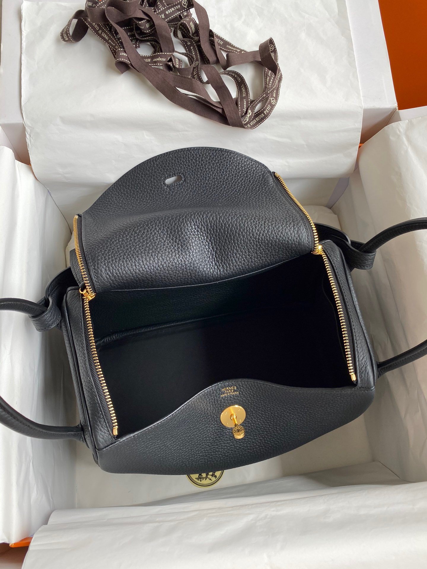 Hermes Lindy 30 Handmade Bag In Black Clemence Leather