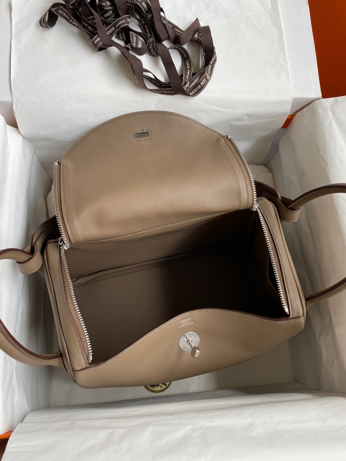 Hermes Lindy 30 Handmade Bag In Taupe Swift Calfskin