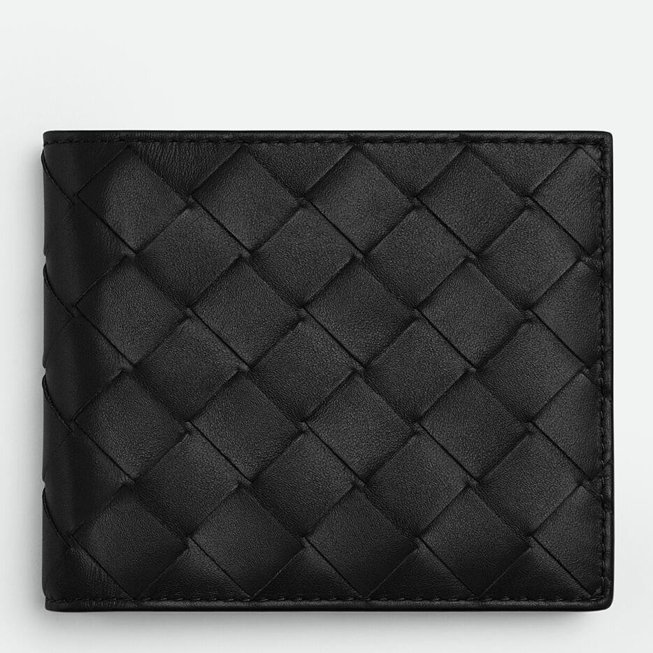 Bottega Veneta Bi-fold Wallet in Black Intrecciato Calfskin