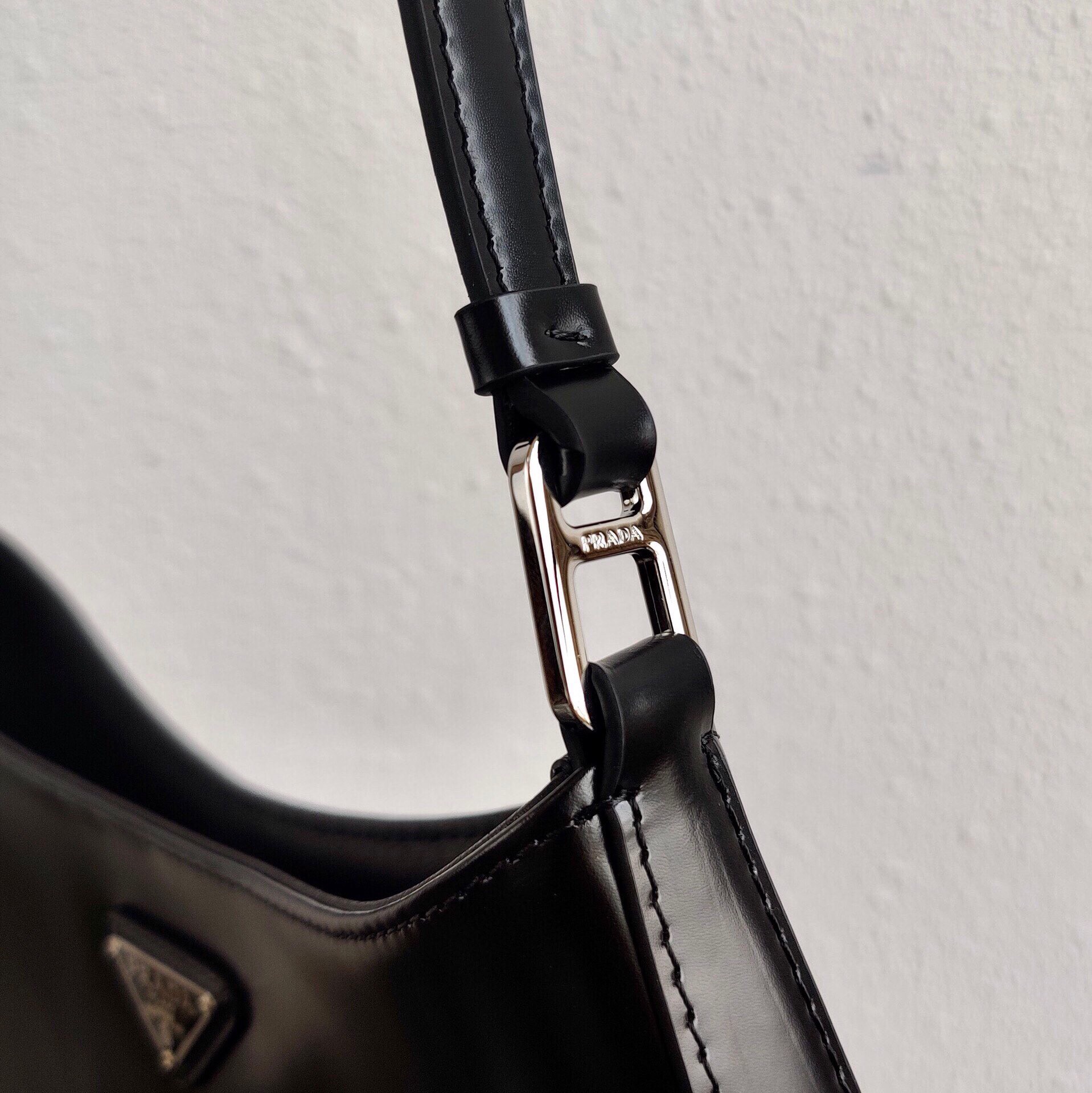 Prada Cleo Small Bag In Black Brushed Leather