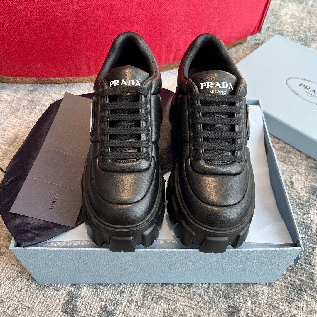 Prada Women's Sneakers in Black Padded Nappa Leather