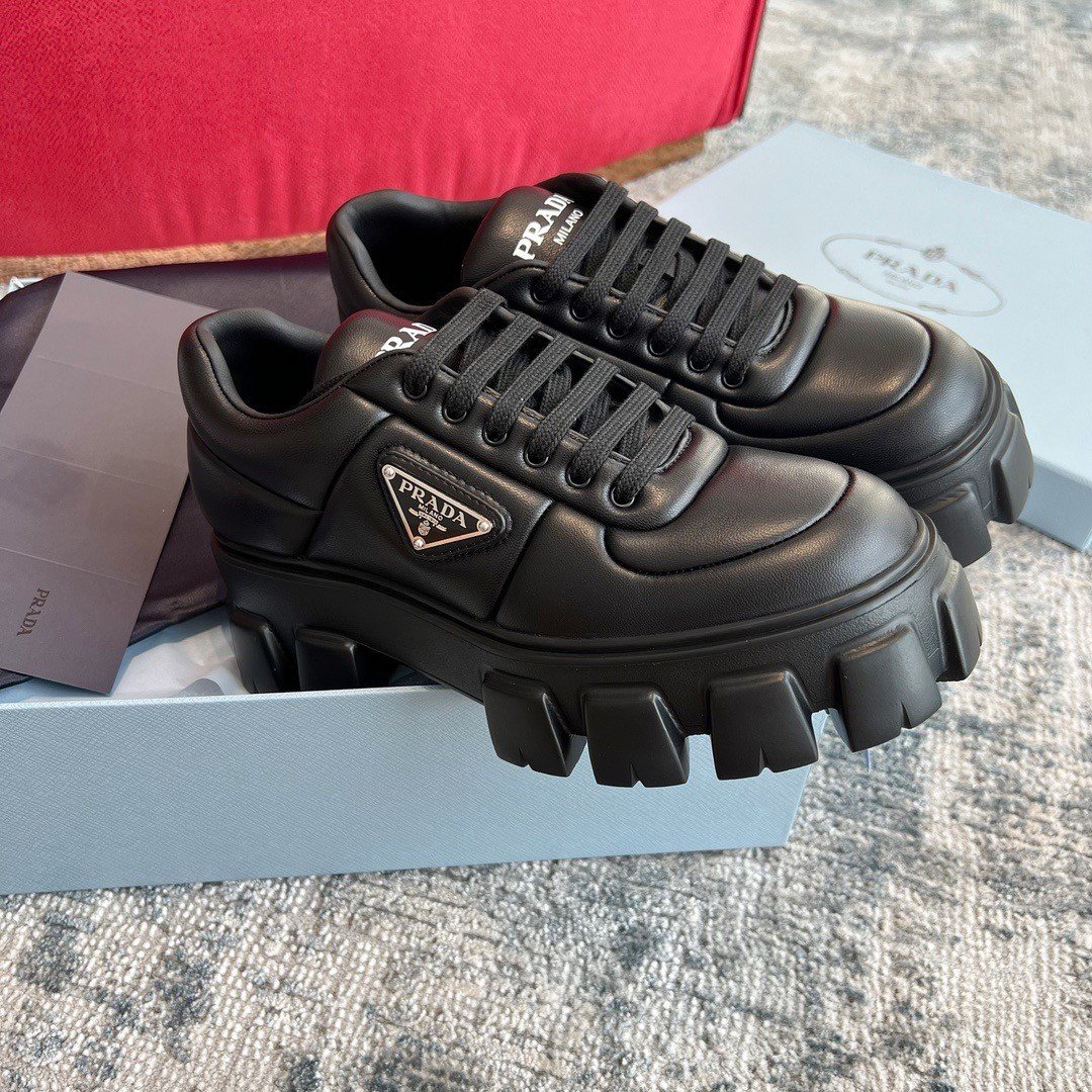 Prada Women's Sneakers in Black Padded Nappa Leather