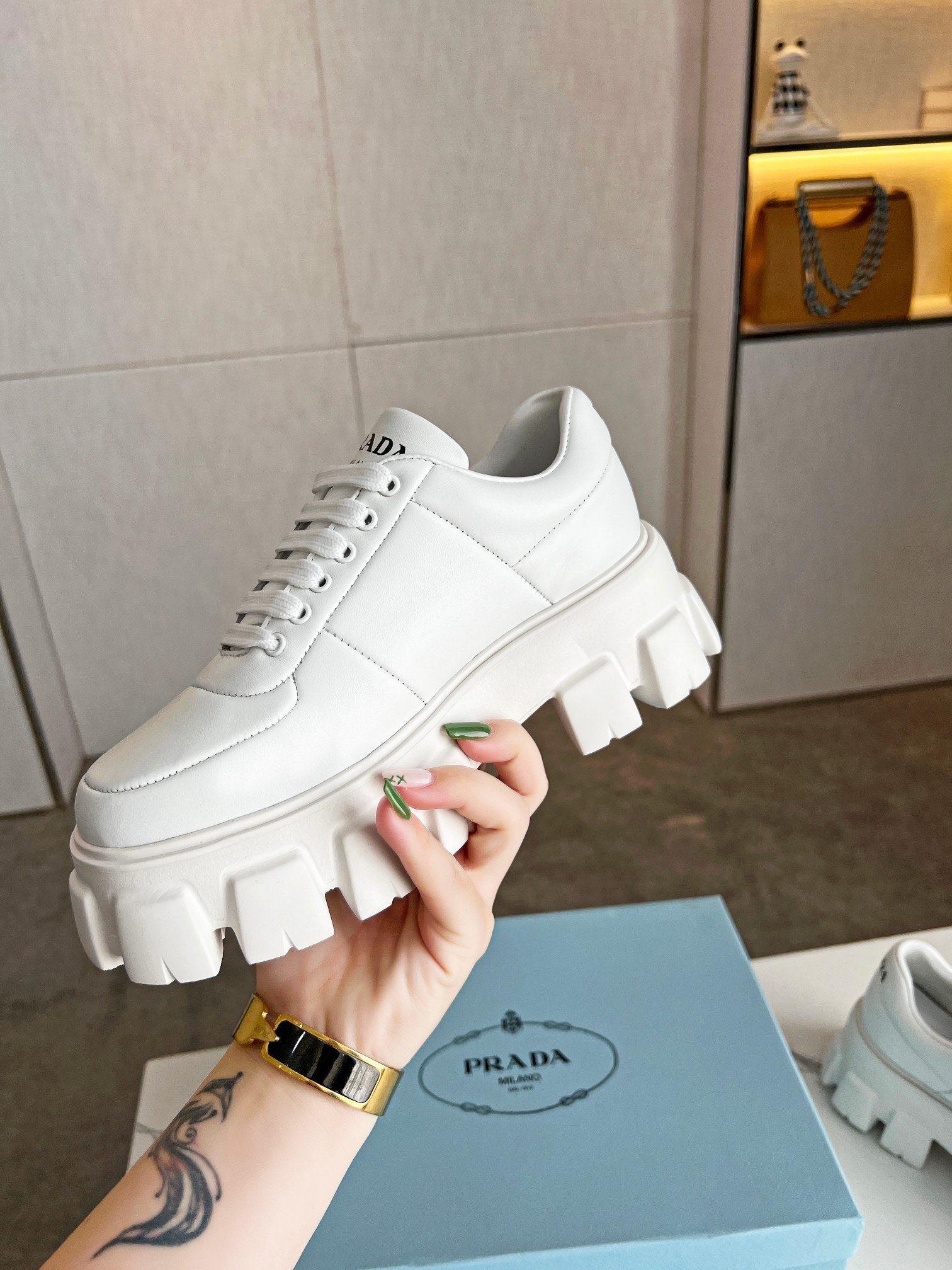 Prada Women's Sneakers in White Padded Nappa Leather