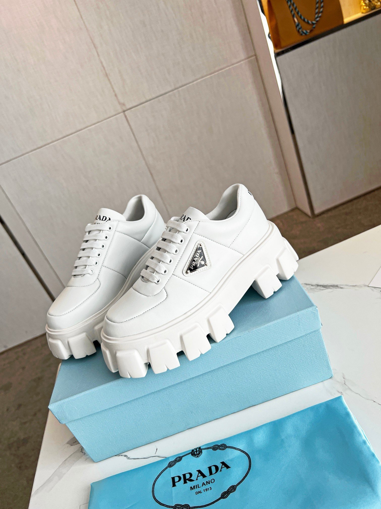 Prada Women's Sneakers in White Padded Nappa Leather