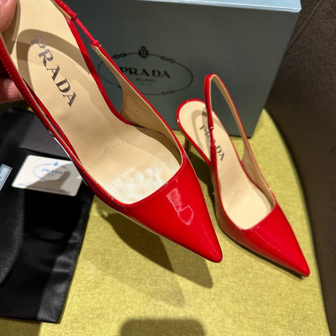 Prada Slingbacks Pumps 95mm In Red Patent Leather