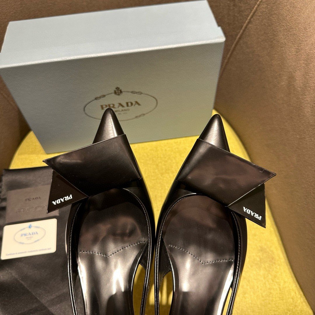 Prada Slingback Pumps 45mm in Black Brushed Leather