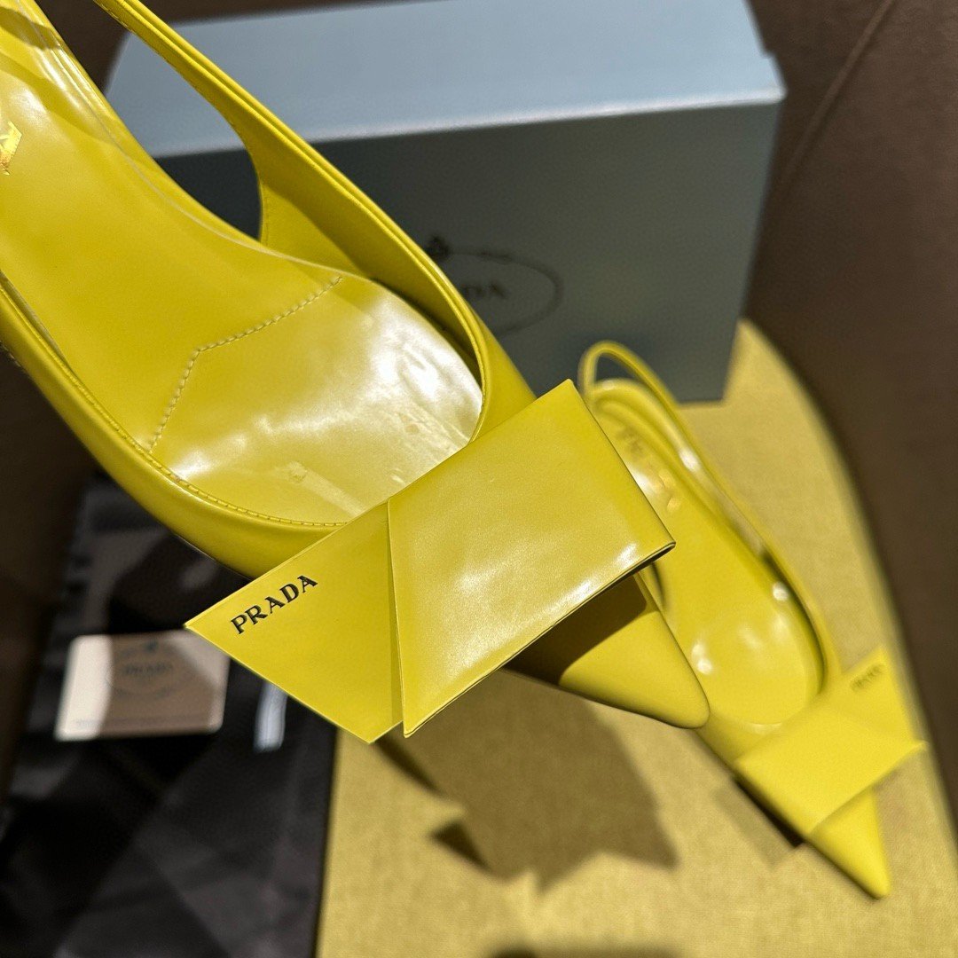 Prada Slingback Pumps 45mm in Yellow Brushed Leather