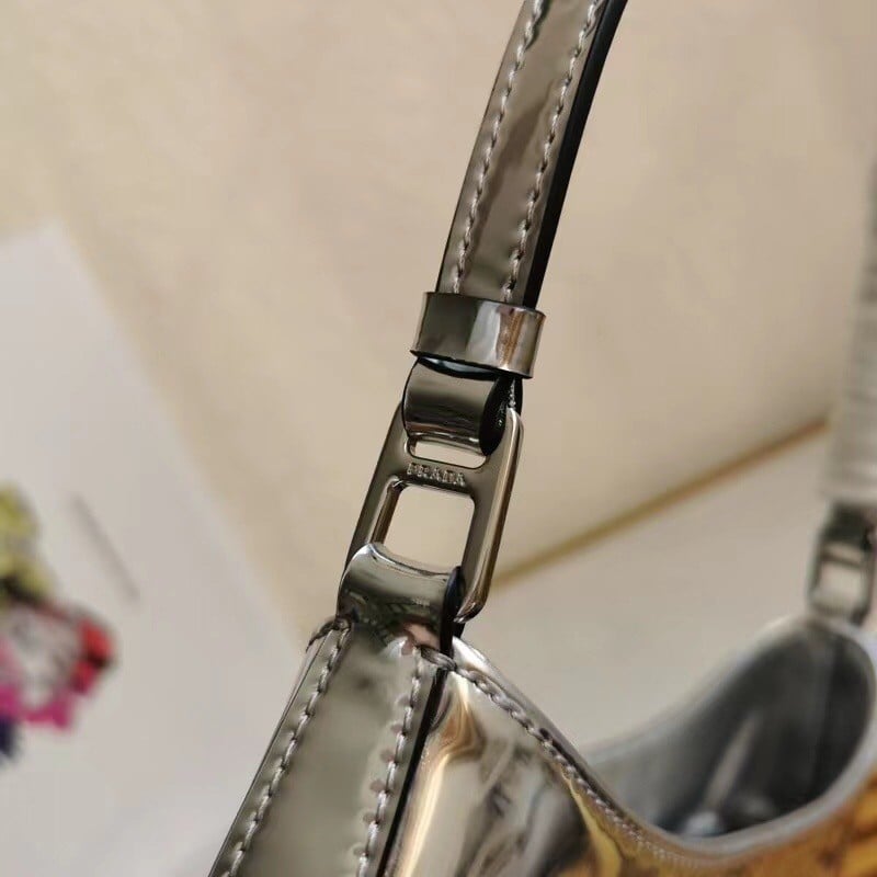 Prada Cleo Small Bag In Silver Brushed Leather