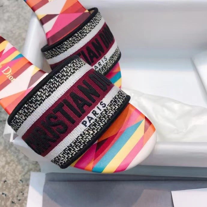 Dior Dway Slides In Multicolor Embroidered Cotton