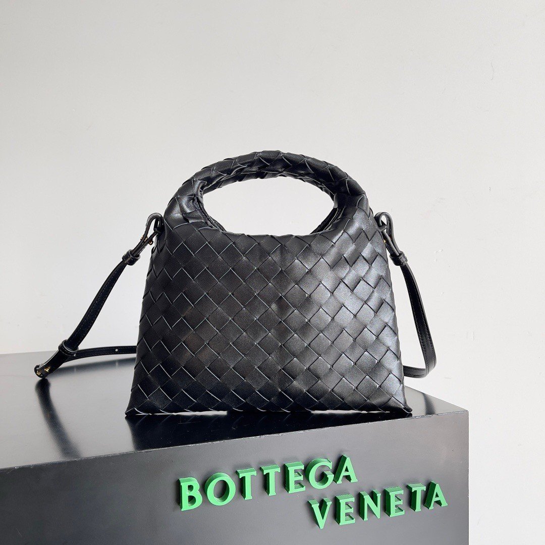 Bottega Veneta Mini Hop Bag in Black Intrecciato Calfskin