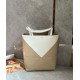 Loewe Medium Puzzle Fold Tote Bag in White/Beige Calfskin