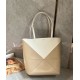 Loewe Medium Puzzle Fold Tote Bag in White/Beige Calfskin