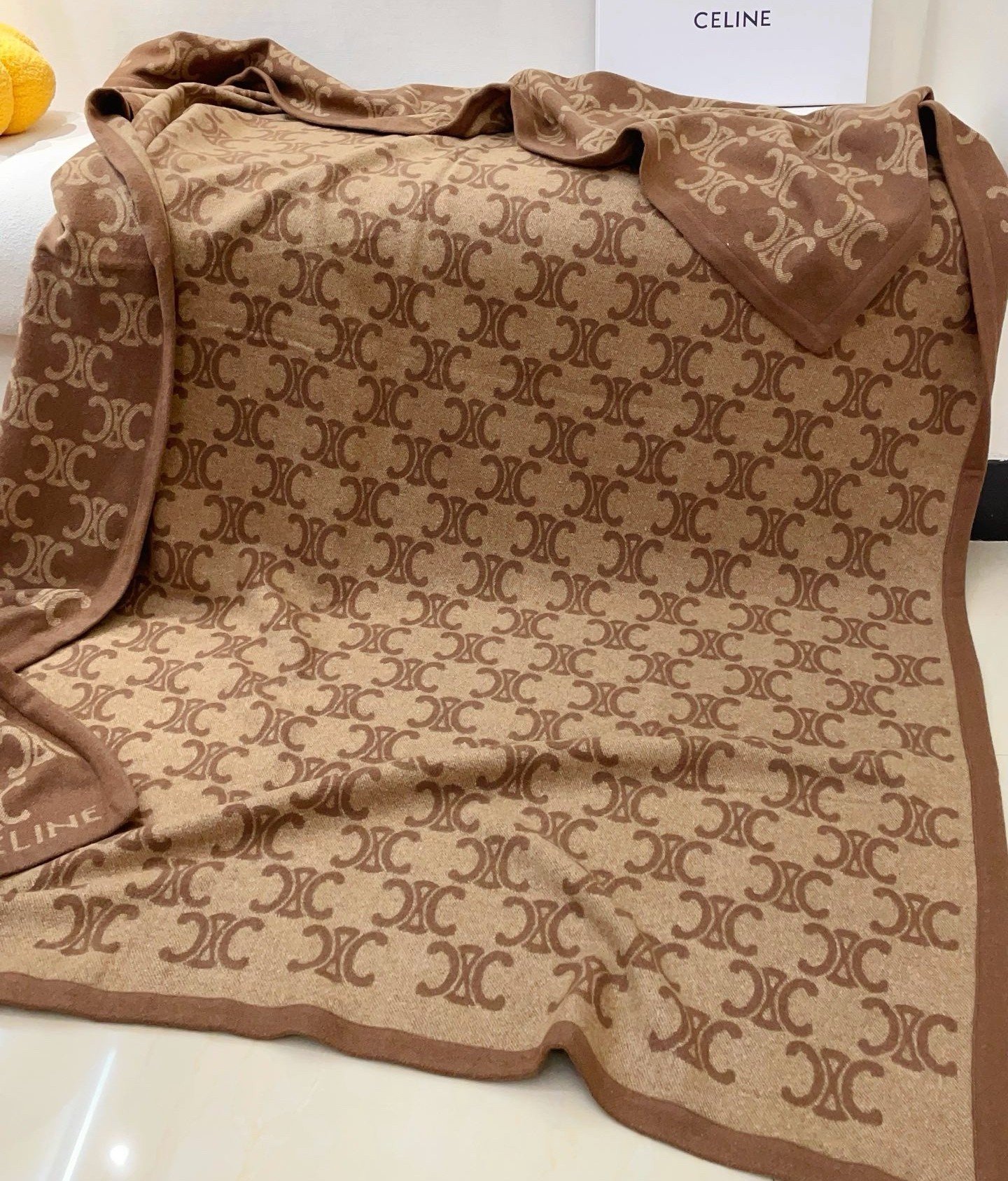 Celine Blanket in Camel and Beige Monogram Wool