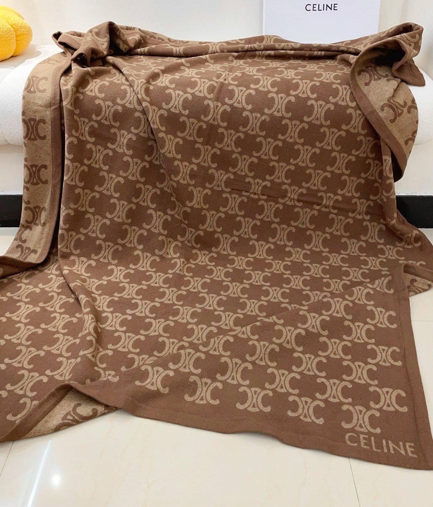 Celine Blanket in Camel and Beige Monogram Wool