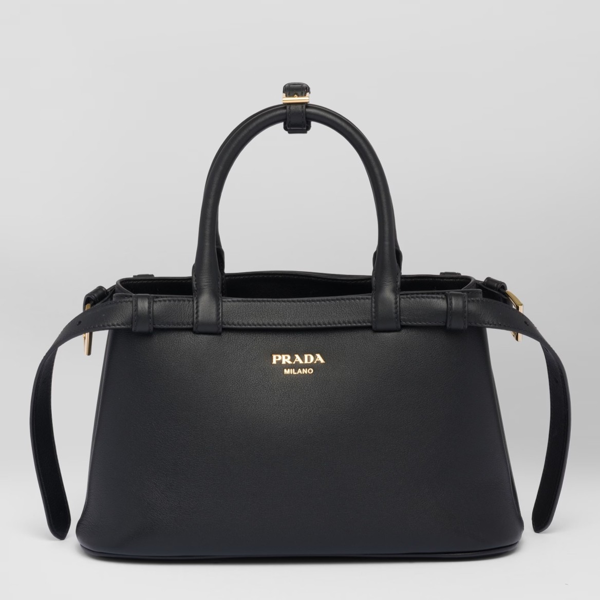 Prada Small Handbag in Black Leather with Belt