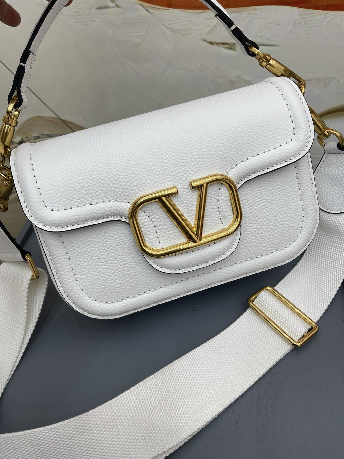 Valentino Alltime Shoulder Bag in White Grained Leather