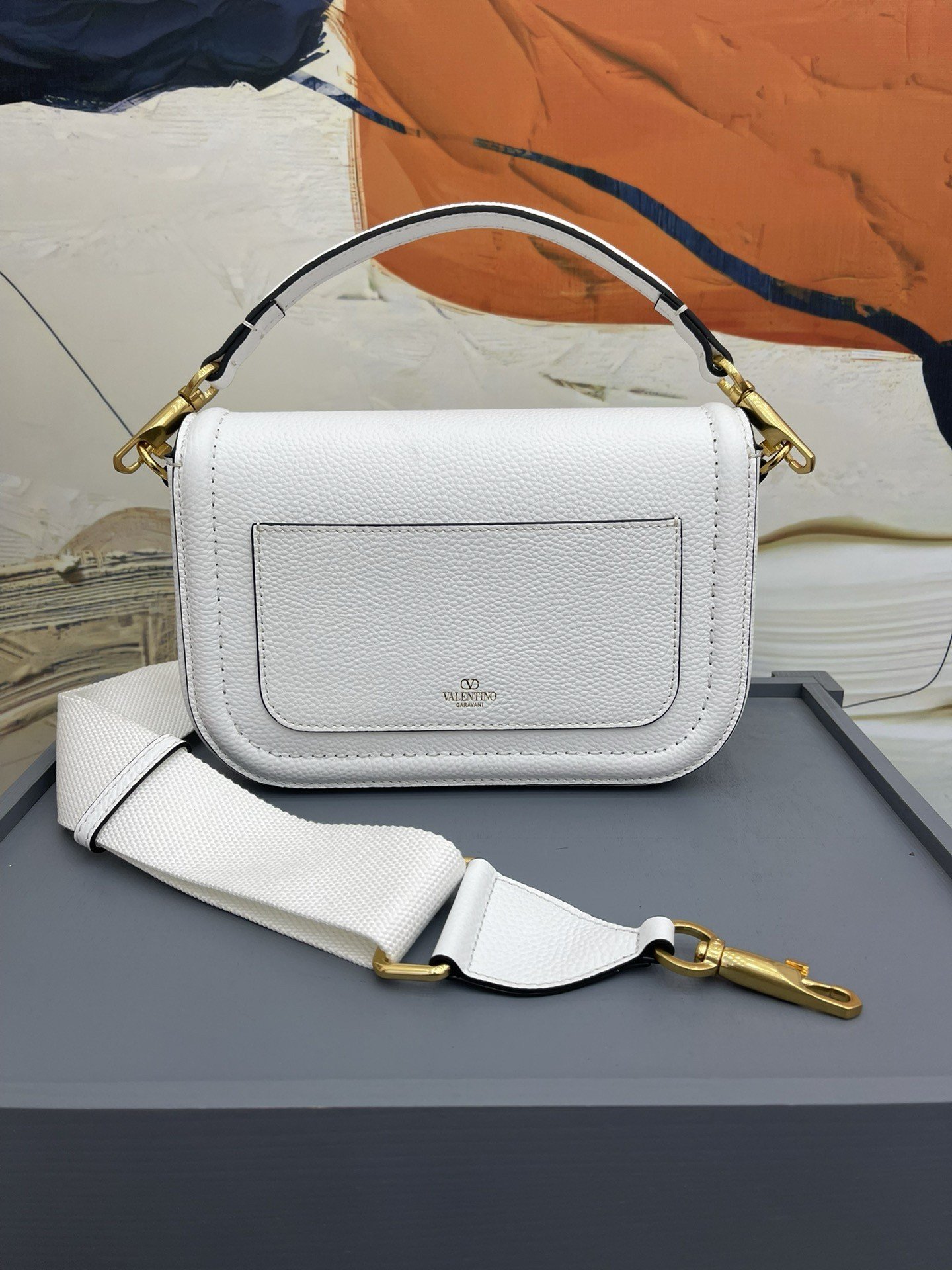 Valentino Alltime Shoulder Bag in White Grained Leather