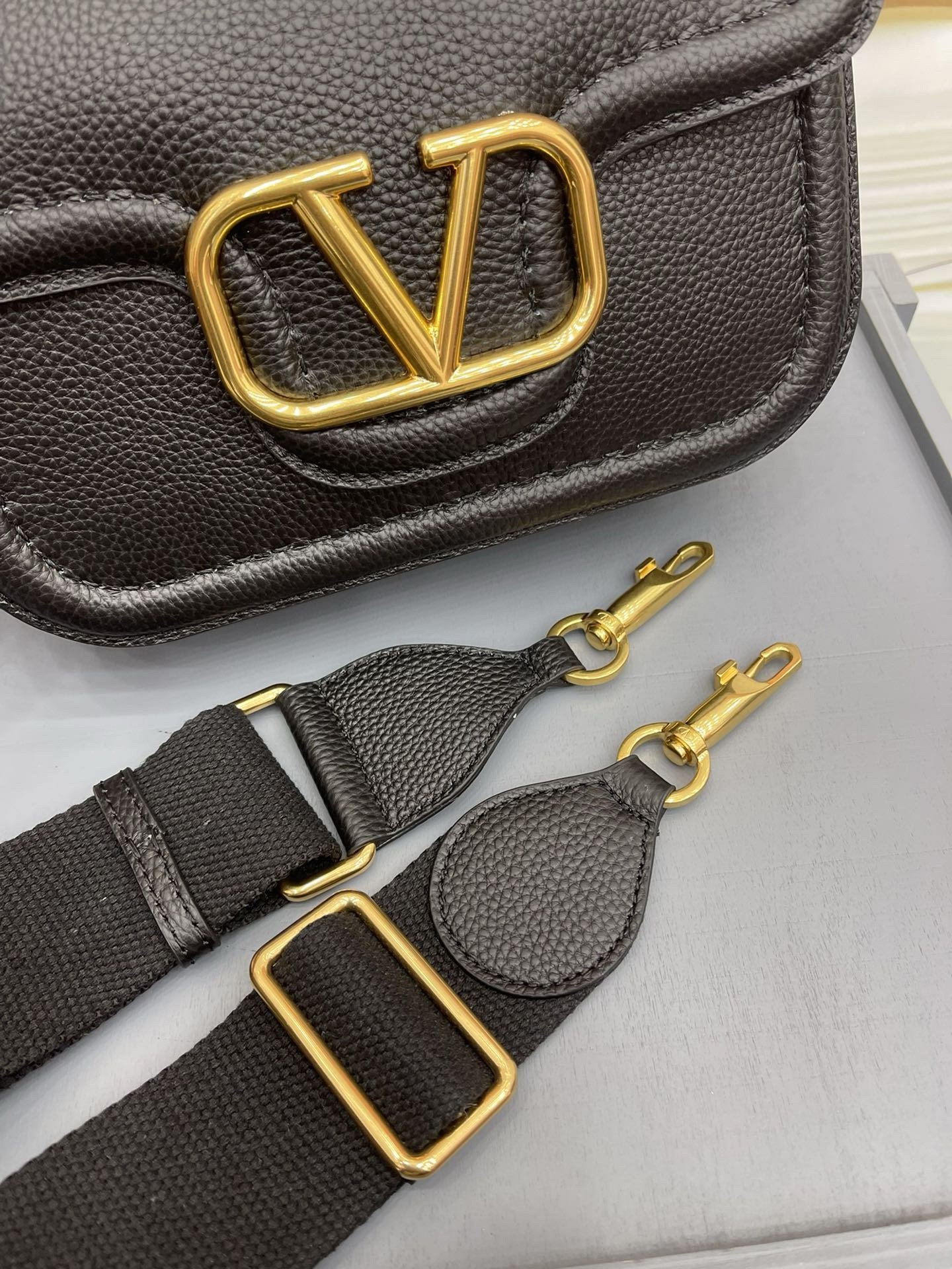 Valentino Alltime Shoulder Bag in Black Grained Leather